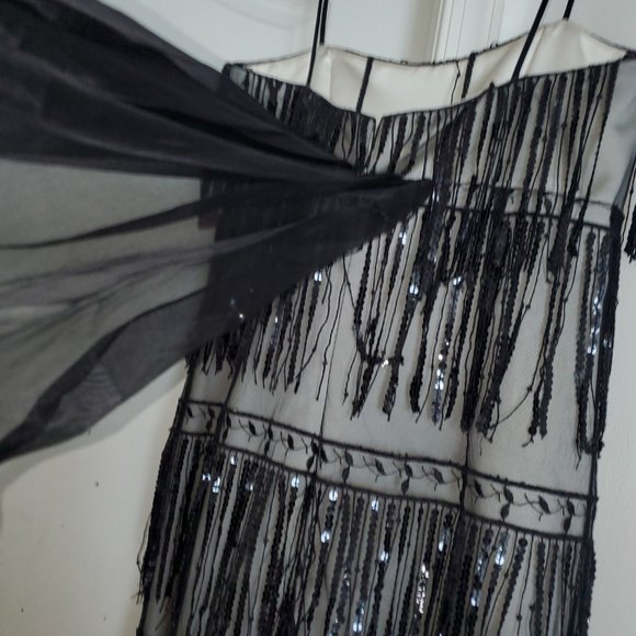 Sequin Fringe Illusion Mesh Gown Formal Evening Dress Sparkle - Picture 9 of 10